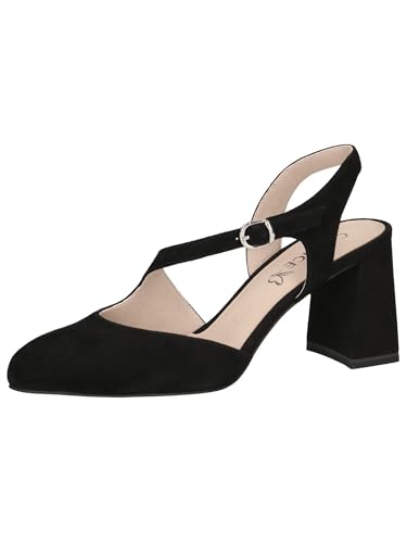 CAPRICE Damen Slingpumps aus Leder mit Trapezabsatz, Schwarz (Black Suede), 38.5 EU von CAPRICE