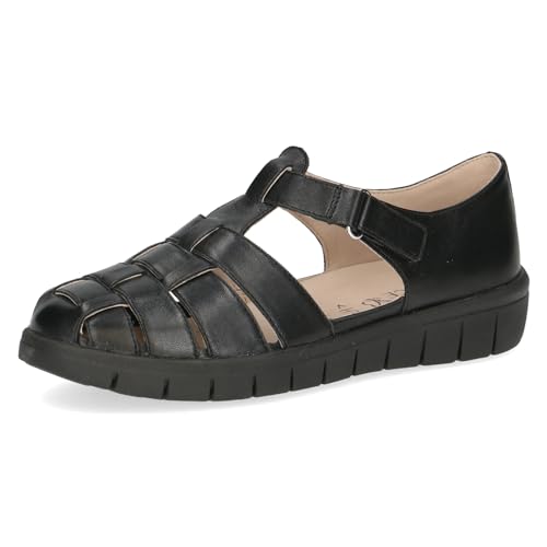 CAPRICE Damen Sandalen flach aus Leder mit Klettverschluss Schuhweite H Mehrweite, Schwarz (Black Nappa), 37 EU von CAPRICE