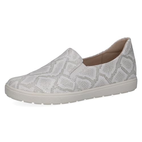 CAPRICE Damen Slipper aus Leder Flach, Grau (White Reptile), 37 EU von CAPRICE