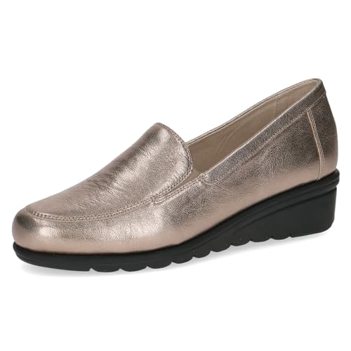 CAPRICE Damen Slipper aus Leder mit Keilabsatz, Beige (Taupe Metallic), 38 EU von CAPRICE