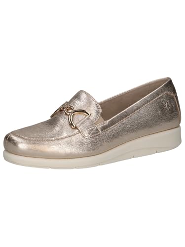 CAPRICE Damen Slipper aus Leder mit Keilabsatz, Metallisch (Platin Metal.), 40 EU von CAPRICE