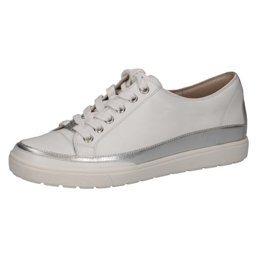 CAPRICE Damen Sneaker flach aus Leder mit Schnürsenkeln, Silber (White Nappa Co), 37 EU von CAPRICE