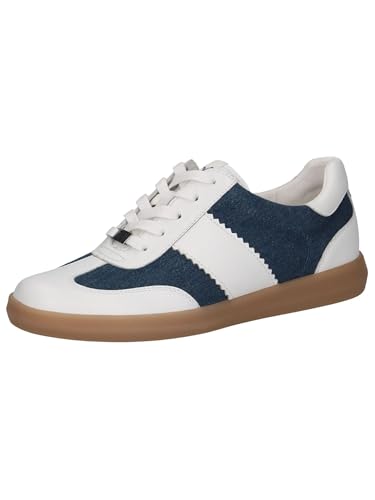CAPRICE Damen Sneaker flach aus Leder Freizeit, Mehrfarbig (White/Jeans), 37.5 EU von CAPRICE