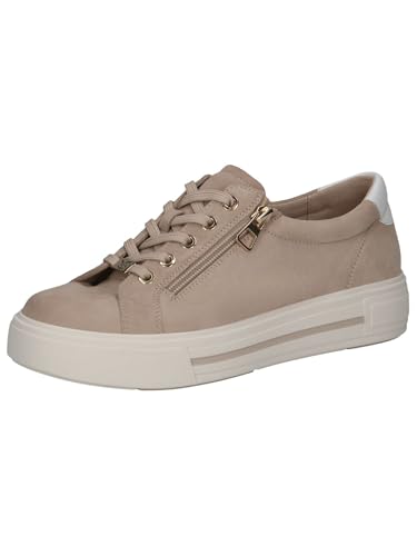 CAPRICE Damen Sneaker flach aus Leder mit Reißverschluss, Beige (Sand Suede), 38 EU von CAPRICE
