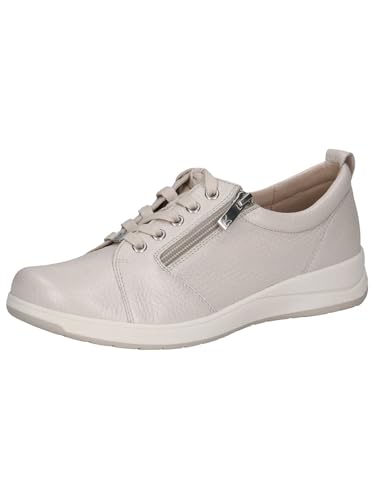 CAPRICE Comfort Damen Sneaker flach aus Leder mit Reißverschluss, Cremefarben (Pearl Per.Deer), 36 EU von CAPRICE