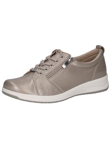 CAPRICE Comfort Damen Sneaker flach aus Leder mit Reißverschluss, Grau (Stone Per.Deer), 40 EU von CAPRICE