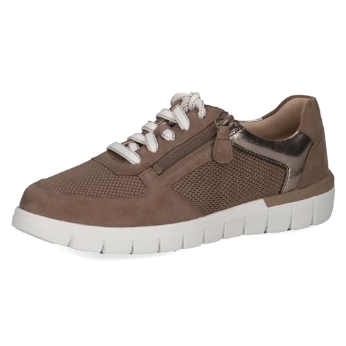 CAPRICE Comfort Damen Sneaker flach mit Reißverschluss Low Top, Braun (Mud Comb), 42 EU von CAPRICE