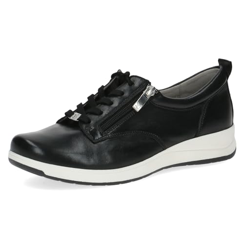 CAPRICE Comfort Damen Sneaker flach aus Leder mit Reißverschluss, Schwarz (Black Softnap.), 37 EU von CAPRICE