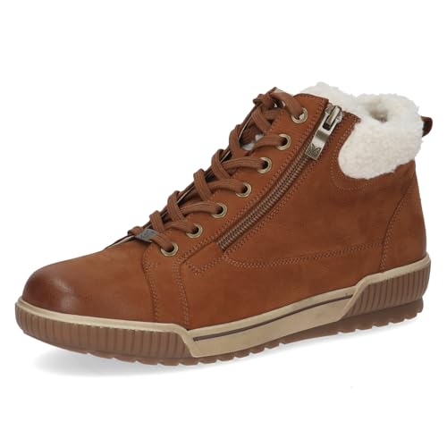 CAPRICE Damen Sneaker hoch mit Fütterung mit Reißverschluss Wasserabweisend, Braun (Cognac Nubuc), 40.5 EU von CAPRICE