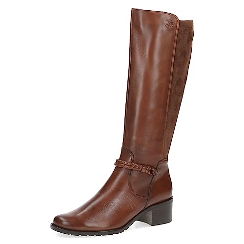 CAPRICE Damen Hohe Stiefel mit Absatz Airmotion aus Leder bis zum Knie Weite G, Braun (Cognac Comb), 40.5 EU von CAPRICE