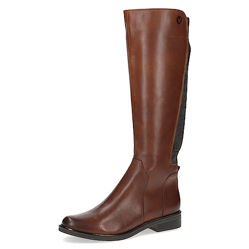 CAPRICE Damen Hohe Stiefel ohne Absatz Airmotion aus Leder bis zum Knie Weite G, Braun (Cognac Comb), 36 EU von CAPRICE