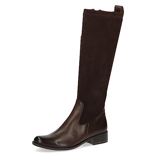 CAPRICE Damen Hohe Stiefel ohne Absatz Airmotion aus Leder bis zum Knie Weite G, Braun (Dk Brown Comb), 39 EU von CAPRICE