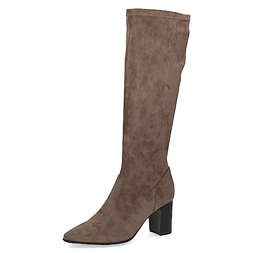 CAPRICE Damen Hohe Stiefel mit Absatz Memotion Spitz Blockabsatz Weite G, Braun (Taupe Stretch), 40 EU von CAPRICE