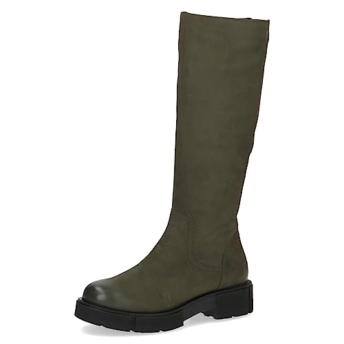 CAPRICE Damen Hohe Stiefel ohne Absatz Airmotion aus Leder Plateau Weite G, Grün (Cactus Nubuc), 39 EU von CAPRICE