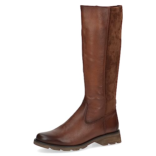 CAPRICE Damen Hohe Stiefel ohne Absatz Airmotion aus Leder bis zum Knie Weite G, Braun (Cognac Comb), 38 EU von CAPRICE