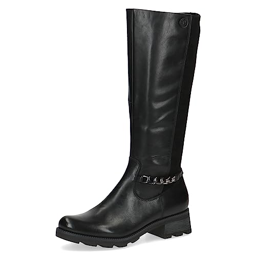 CAPRICE Damen Hohe Stiefel ohne Absatz Airmotion aus Leder bis zum Knie Weite G, Schwarz (Black Comb), 38.5 EU von CAPRICE