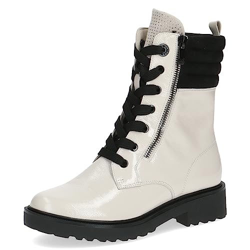 CAPRICE Damen Stiefeletten zum Schnüren Memotion Lack mit Reißverschluss Weite G, Weiß (Snow/Black), 37 EU von CAPRICE