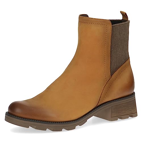 CAPRICE Damen Stiefeletten mit Absatz Airmotion aus Leder Blockabsatz Weite G, Gelb (Curry Nubuc), 40.5 EU von CAPRICE