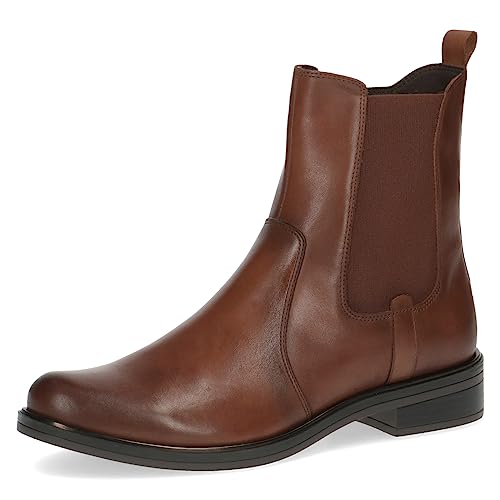 CAPRICE Damen Chelsea Boots aus Leder Flach Weite G, Braun (Cognac Nappa), 38.5 EU von CAPRICE