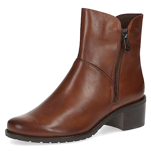 CAPRICE Damen Stiefeletten mit Absatz Airmotion aus Leder Blockabsatz Weite G, Braun (Cognac Nappa), 38 EU von CAPRICE