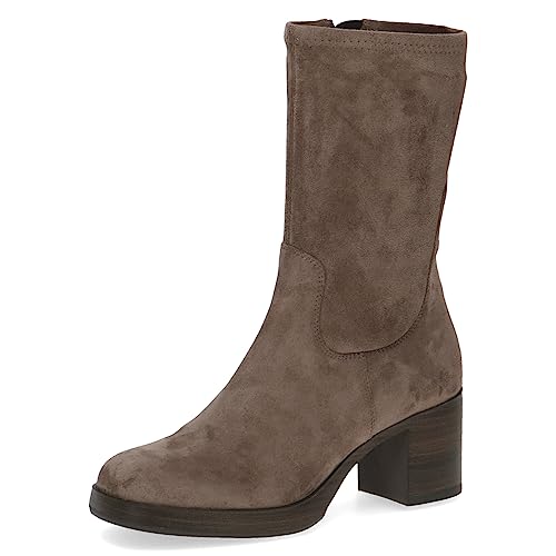 CAPRICE Damen Stiefeletten mit Absatz Memotion Hoher Schaft Blockabsatz Weite G, Braun (Taupe Stretch), 38 EU von CAPRICE