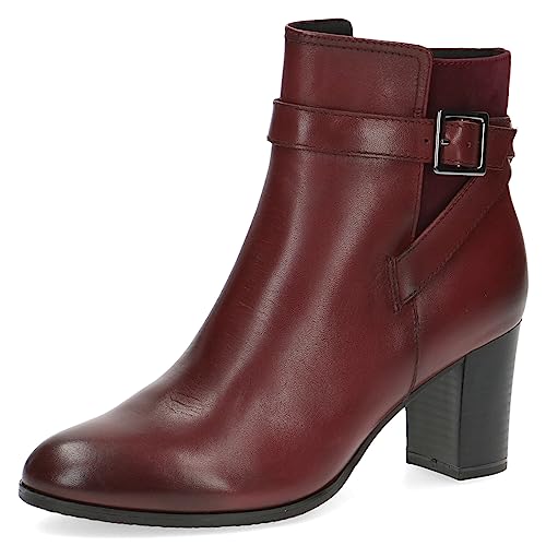 CAPRICE Damen Stiefeletten mit Absatz Memotion aus Leder Blockabsatz Weite G, Rot (Bordeaux Comb), 37 EU von CAPRICE