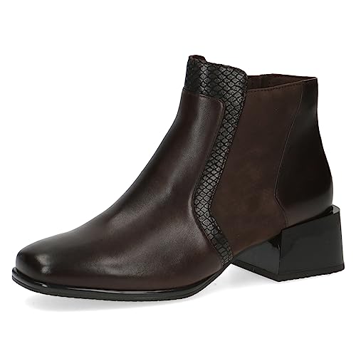 CAPRICE Damen Stiefeletten mit Absatz aus Leder Kleiner Absatz Weite G, Braun (Dk Brown Comb), 37 EU von CAPRICE