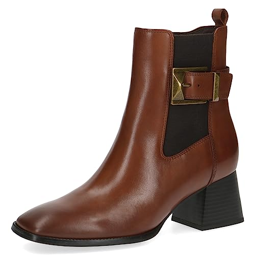 CAPRICE Damen Stiefeletten mit Absatz aus Leder Blockabsatz Weite G, Braun (Cognac Nappa), 40 EU von CAPRICE