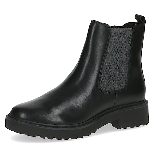 CAPRICE Damen Chelsea Boots Memotion aus Leder Flach Weite G, Schwarz (Black Nappa), 37 EU von CAPRICE