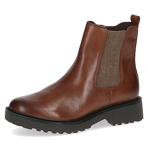 CAPRICE Damen Chelsea Boots Memotion aus Leder Flach Weite G, Braun (Cognac Nappa), 39 EU von CAPRICE