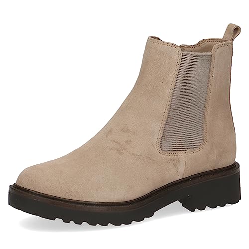 CAPRICE Damen Chelsea Boots Memotion aus Leder Flach Weite G, Beige (Sand Suede), 39 EU von CAPRICE