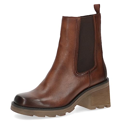 CAPRICE Damen Stiefeletten mit Absatz Memotion aus Leder Blockabsatz Weite G, Braun (Cognac Nappa), 36 EU von CAPRICE