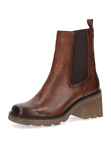 CAPRICE Damen Stiefeletten mit Absatz Memotion aus Leder Blockabsatz Weite G, Braun (Cognac Nappa), 37 EU von CAPRICE