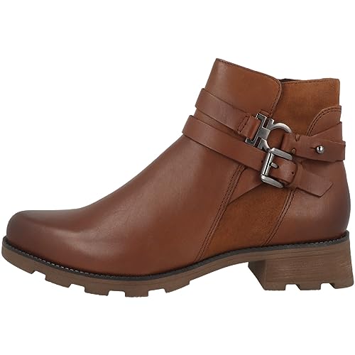 CAPRICE Damen Stiefeletten ohne Absatz Airmotion aus Leder Flach Weite G, Braun (Cognac Comb), 40.5 EU von CAPRICE