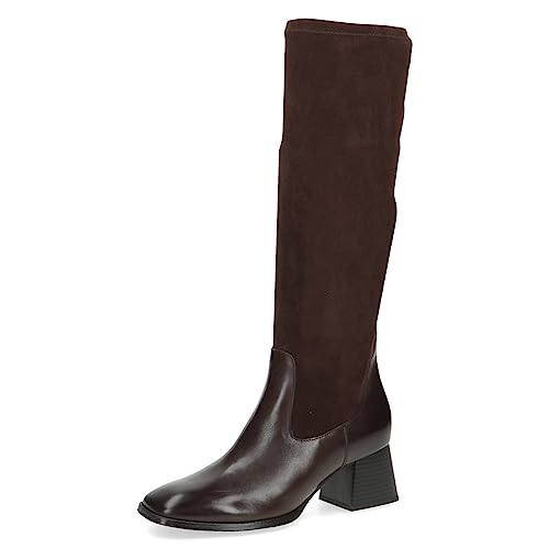 CAPRICE Damen Hohe Stiefel mit Absatz aus Leder bis zum Knie Weite G, Braun (Dk Brown Comb), 37 EU von CAPRICE