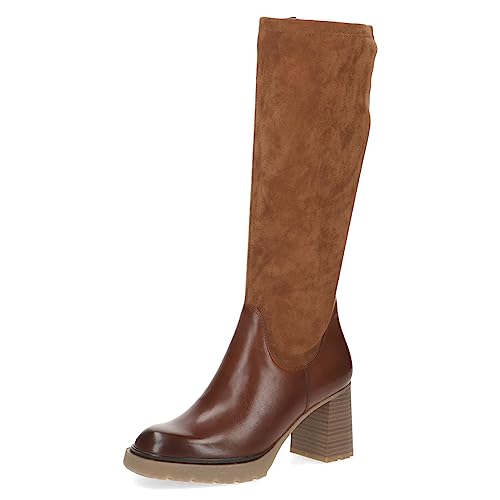 CAPRICE Damen Hohe Stiefel mit Absatz aus Leder Blockabsatz Weite G, Braun (Cognac Comb), 40 EU von CAPRICE