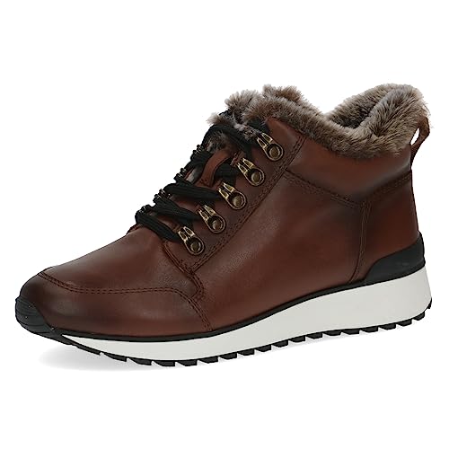 CAPRICE Damen Sneaker hoch mit Fütterung aus Leder mit Schnürsenkeln, Braun (Cognac Nappa), 37 EU von CAPRICE
