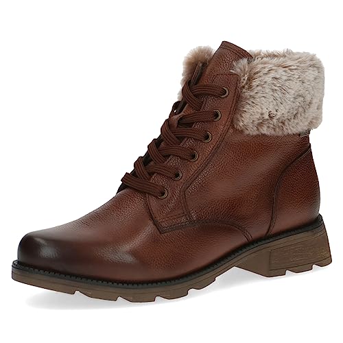 CAPRICE Damen Stiefeletten ohne Absatz Airmotion aus Leder Fell Weite G, Braun (Cognac Nappa), 36 EU von CAPRICE