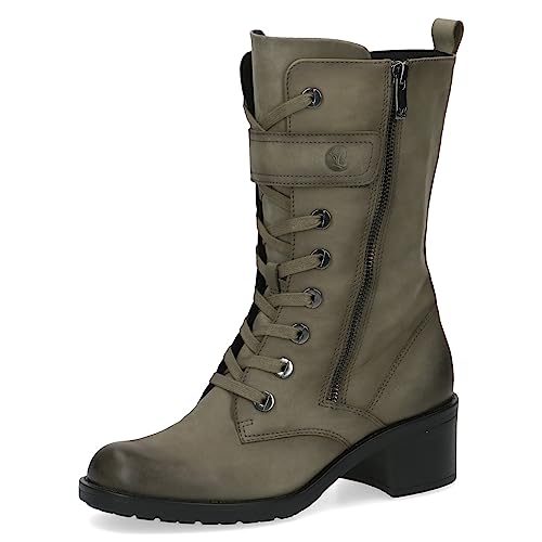 CAPRICE Damen Stiefeletten mit Absatz Memotion aus Leder Blockabsatz Weite G, Grün (Khaki Nubuc), 37 EU von CAPRICE