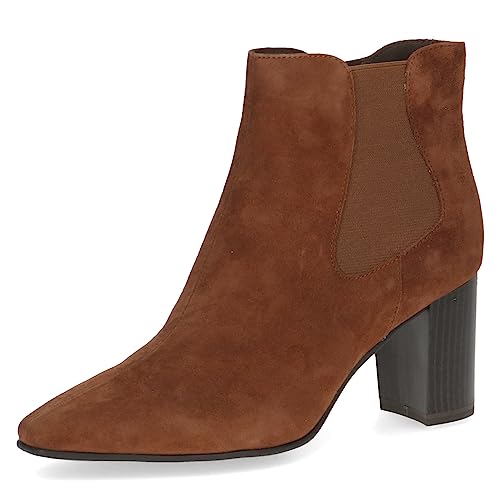 CAPRICE Damen Stiefeletten mit Absatz aus Leder Spitz, Braun (Cognac Suede), 41 EU von CAPRICE