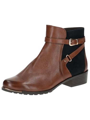 CAPRICE Damen Stiefeletten mit Absatz aus Leder mit Schnalle, Braun (Cognac Comb), 40.5 EU von CAPRICE