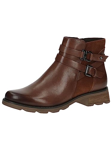 CAPRICE Damen Stiefeletten ohne Absatz Airmotion aus Leder Flach Weite G, Braun (Cognac Comb), 40.5 EU von CAPRICE