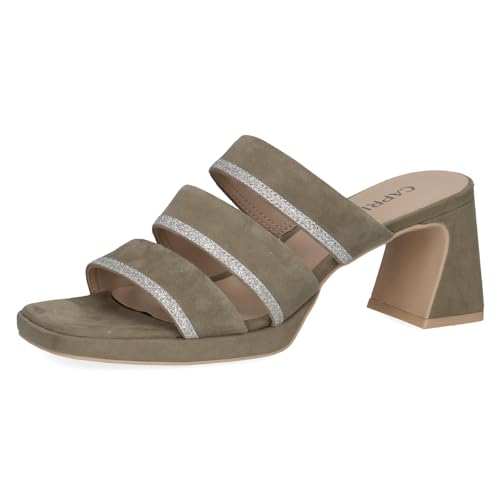 CAPRICE Damen Pantoletten aus Leder mit Absatz, Grün (Olive Suede), 41 EU von CAPRICE