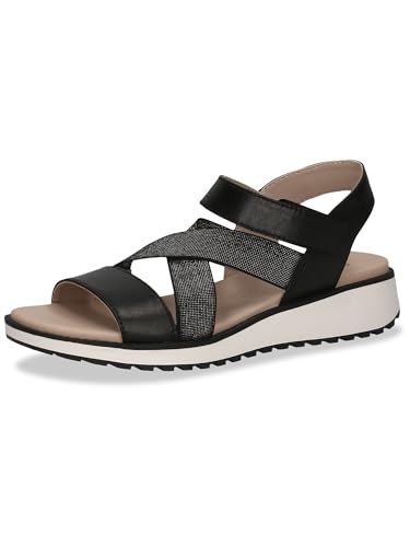 CAPRICE Damen Sandalen flach aus Leder Glitzer, Schwarz (Black Nappa), 38 EU von CAPRICE