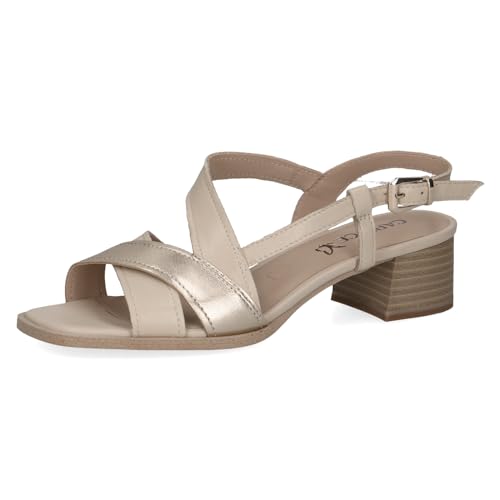 CAPRICE Damen Sandalen mit Absatz aus Leder mit Fußbett, Weiß (Offwhite Comb), 42 EU von CAPRICE
