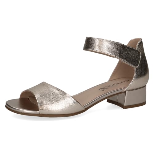 CAPRICE Damen Sandalen mit Absatz aus Leder mit Riemchen, Metallisch (Platin Metal.), 38 EU von CAPRICE