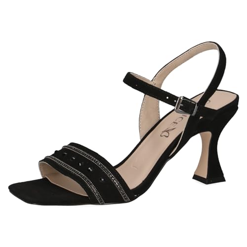 CAPRICE Damen Sandalen mit Absatz aus Leder mit Riemchen, Schwarz (Black Suede), 41 EU von CAPRICE