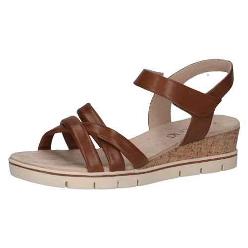 CAPRICE Damen Sandalen mit Absatz aus Leder mit Fußbett, Braun (Cognac Nappa), 39 EU von CAPRICE