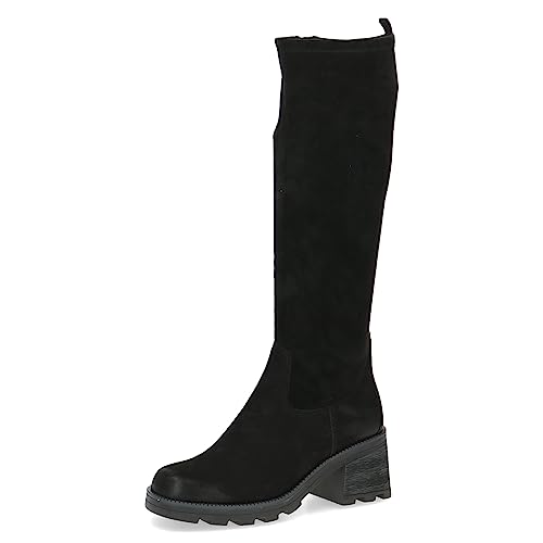 CAPRICE Damen Hohe Stiefel mit Absatz Memotion aus Leder bis zum Knie Weite G, Schwarz (Black Comb), 42 EU von CAPRICE
