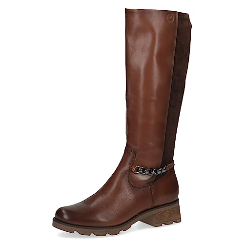 CAPRICE Damen Hohe Stiefel ohne Absatz Airmotion aus Leder bis zum Knie Weite G, Braun (Cognac Comb), 38 EU von CAPRICE